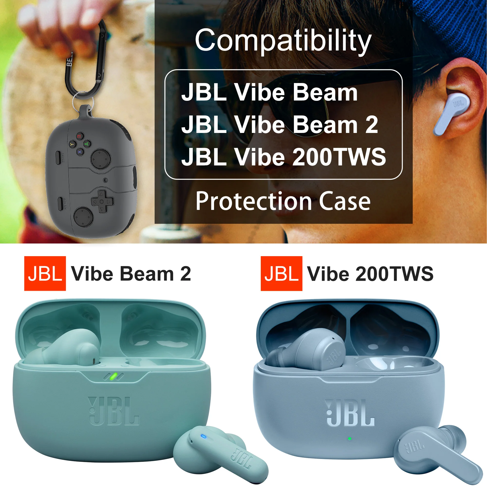 Funda Protectora para JBL Vibe Beam/ Vibe Beam 2/ Vibe 200TWS, Funda de Protección JBL Vibe Beam2 de Alta Calidad con Diseño Creativo 3D
