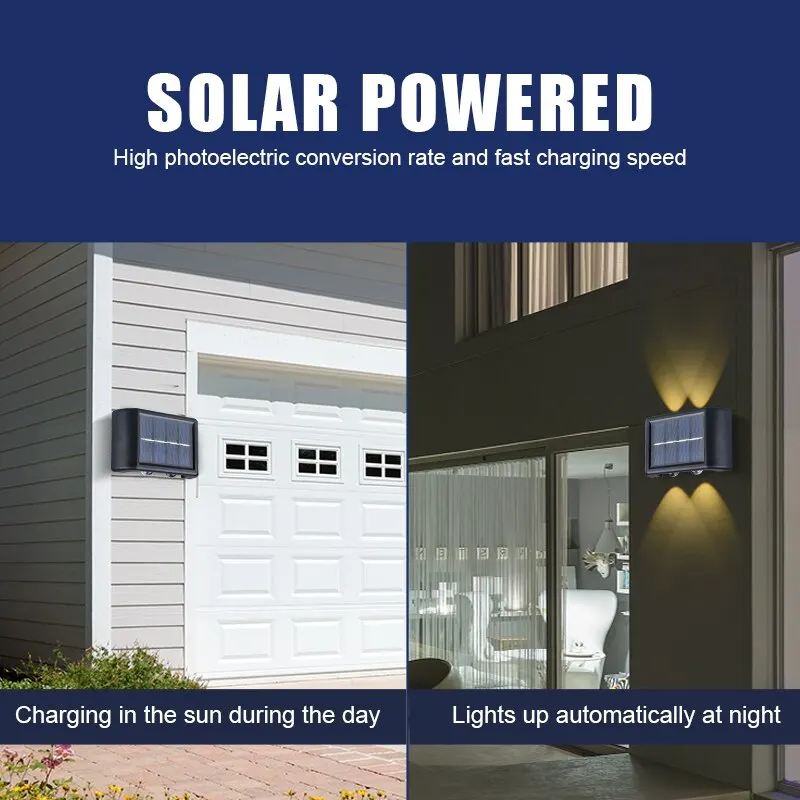 4LED cuentas arriba y abajo luz solar powered luz de pared impermeable para Courtyard Garden Carport