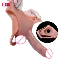 FAAK Silicone Briefs With Hollow Large Realistic Dildo Cock Enlarge Penis Sleeve Sex Toys For Men Masturbator Delay Ejaculation