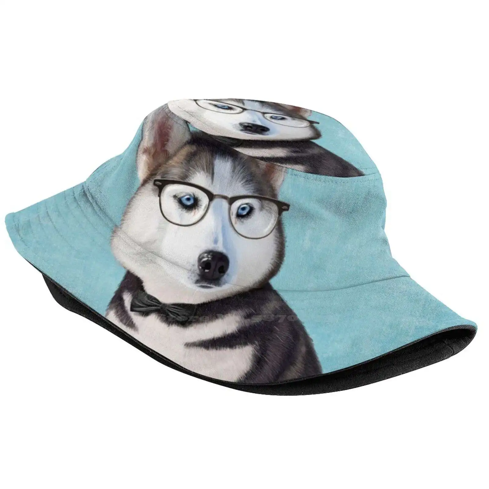 Mr Siberian Husky Pattern Design Printed Travel Bucket Hats Light Blue Pet Cute Siberian Husky Husky Art French Husky