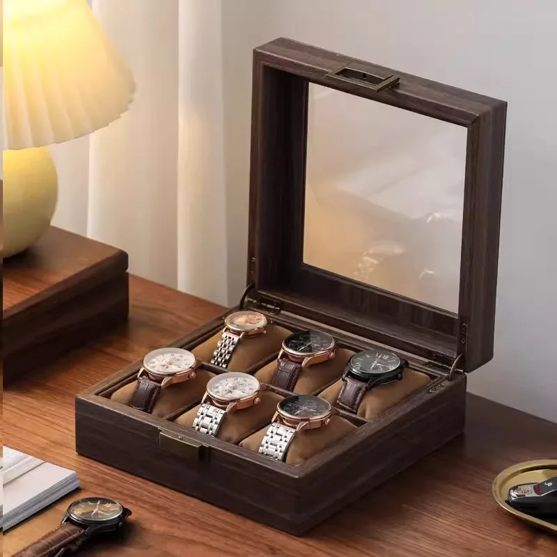 Wooden grain leather watch storage box, household dust-proof watch gift box, collection, display, storage display box