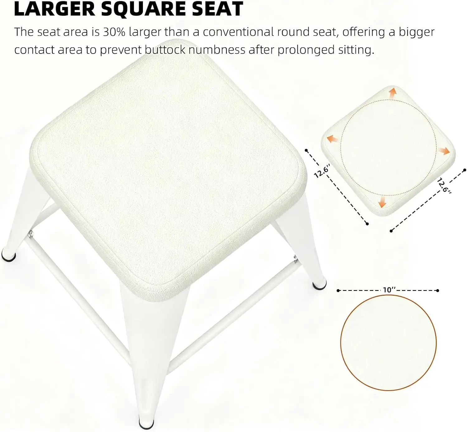 Bar Stools Set of 4, 26" Counter Height Bar Stools Backless, Upholstered Bar Stools with Metal Legs for Kitchen Island, Study Room, Cafe, White view 7