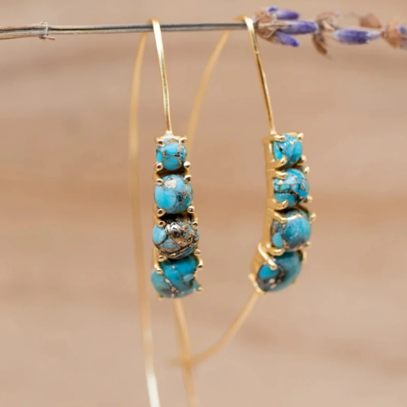 Bohemian Style Synthetic Turquoise Threader Earrings For Women Delicate Simple Multi Color Pendant Earrings Fashion Jewelry