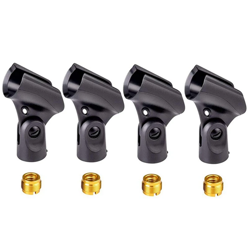 4 Pieces Universal Microphone Clip Holder With 5/8 Inch Male To 3/8 Inch Female Nut Adapters