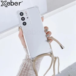 Crossbody Necklace Lanyard Cord Rope Transparent Case For Samsung S24 S23 S22 S21 Ultra S20 FE S10 Plus Shockproof Soft Cover