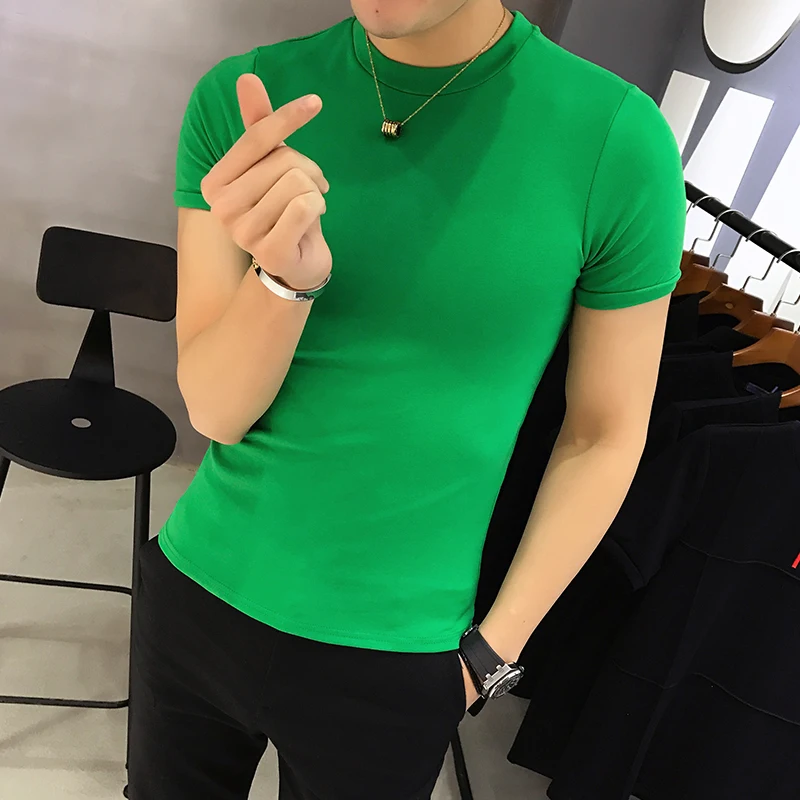 Men\'s Summer Casual Versatile Solid Color T-Shirt Korean Luxury Round Neck Short Sleeve Slim Fit Tight Cotton Tee Shirt 4XL-M