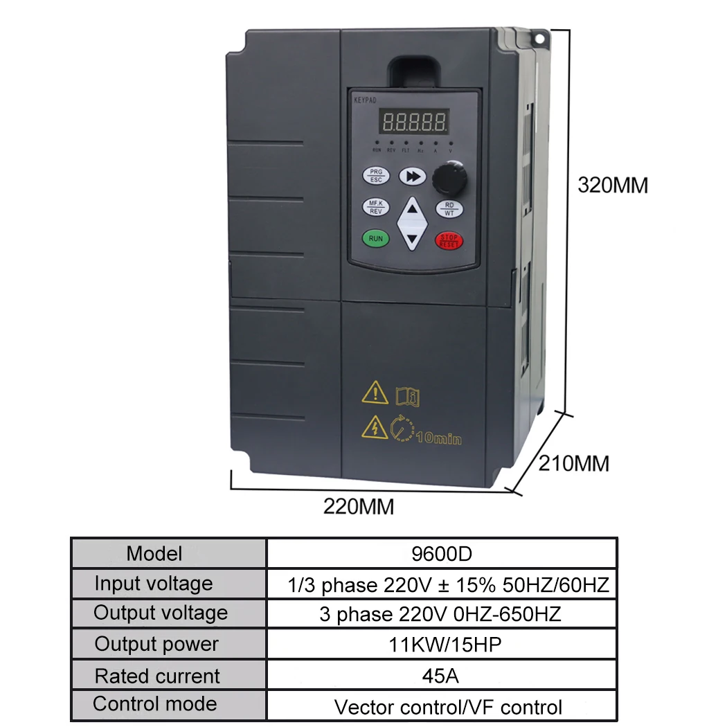 11KW/15KW 220V VFD Frequency Converter 1Phase Input Triphase 3 Phase Output Frequency Inverter Motor Speed Controller