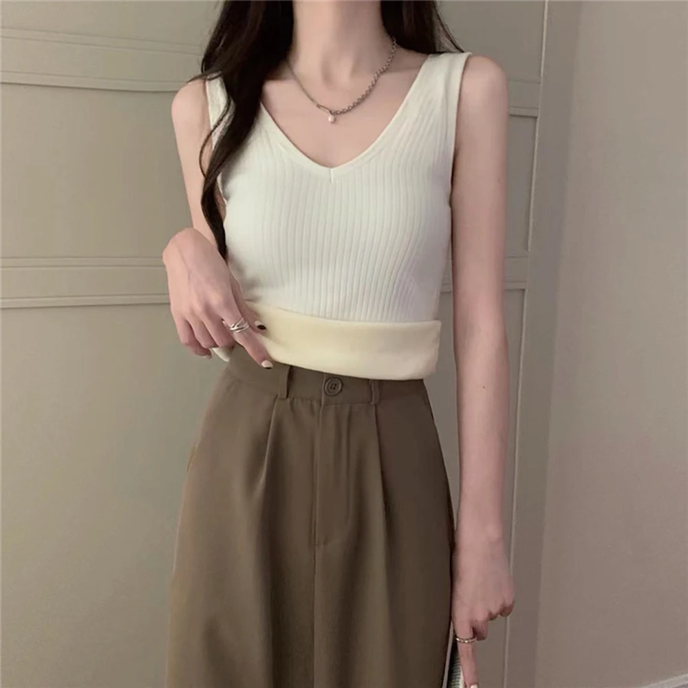 For Daily Wear Pure Color Women Vest Fashionable Vest Sleeveless Top Brand New Soft Plush Material All-season Wear