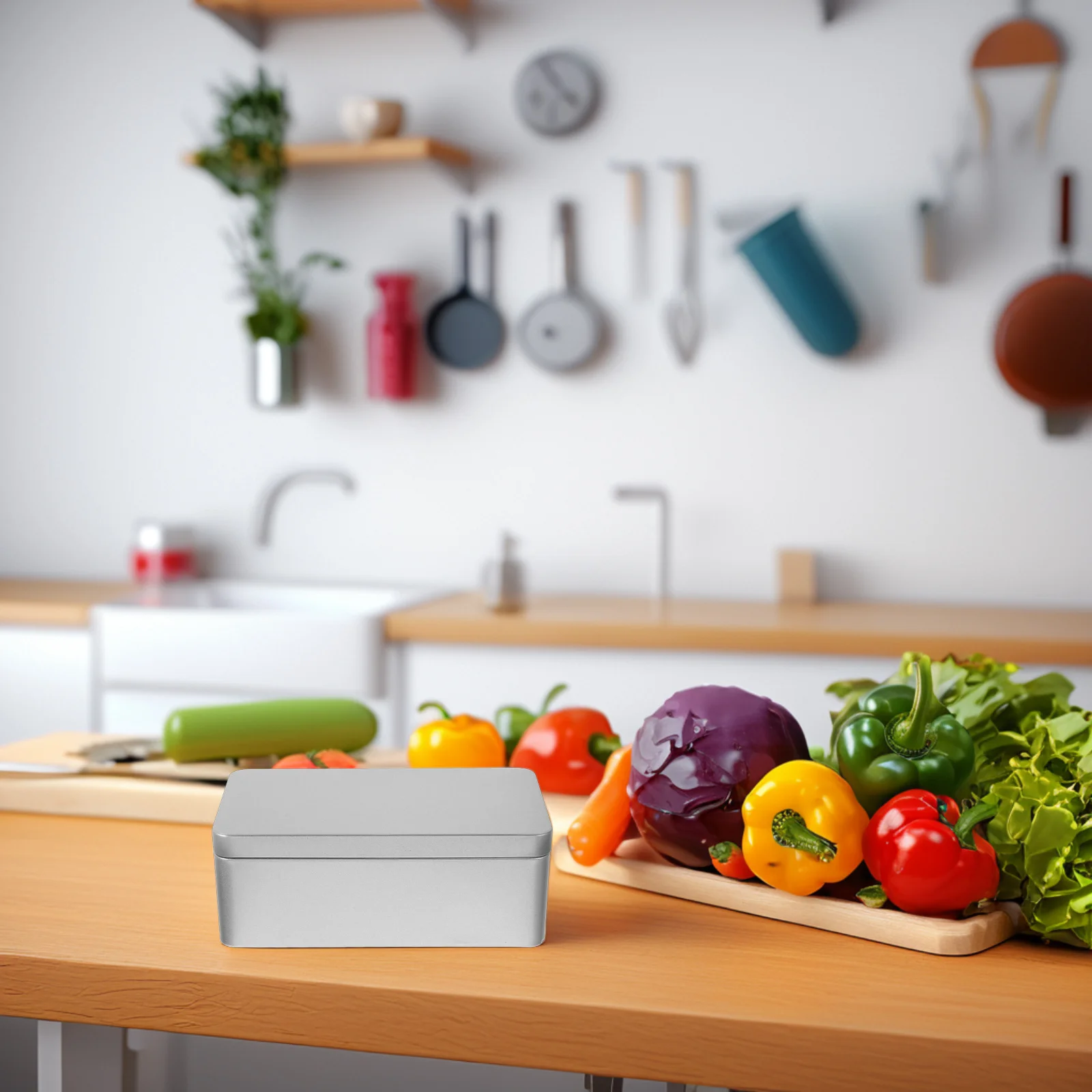 

Rectangular Silver Tin Storage Box Large Capacity Tinplate Kitchen Candy Cookie Food Storage Container
