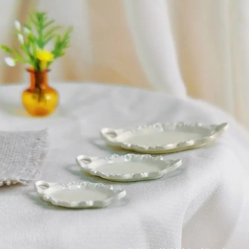 3Pcs Simulation Dollhouse Double Ear Plate Mini Dessert Elliptical Plate Miniature Kitchen Dishes Toys For Doll House Decor
