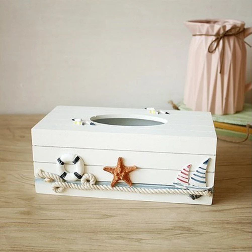 

1pc Wooden Tissue Box Storage Organizer For Home Office Desktop Decor Mediterranean Style Craft Case Holder Container