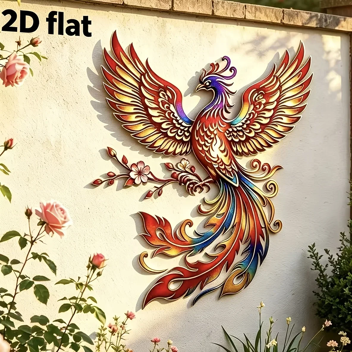 CIFBUY 1pc Phoenix Metal Wall Art 2D Flat Hollow Silhouette, Laser Cut, Powder-Coated, Waterproof Rustproof, Indoor Outdoor