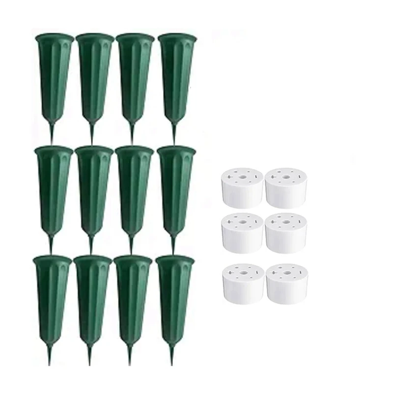 AT35 12 Pcs Cemetery Vases With Spikes Memorial Floral Vases Grave Flower Holder Cone In Ground Vases With Stakes