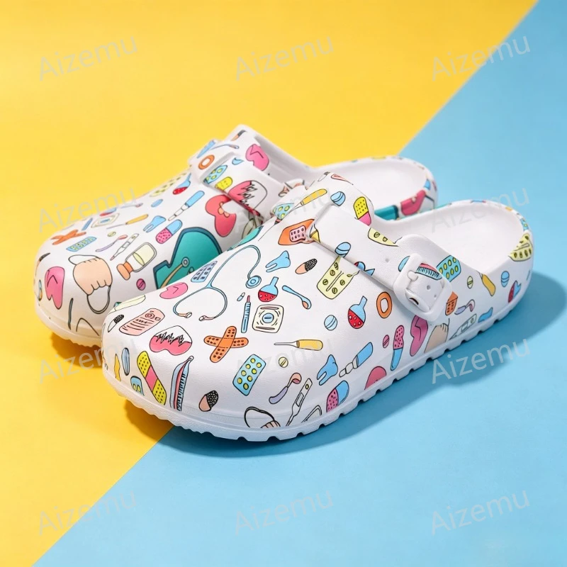 Hospital Medical Slipper Women Doctor EVA Non-Slip Nurse Clogs Surgical Medical Shoes anti slip SPA Beauty Salon Shoes Cartoon