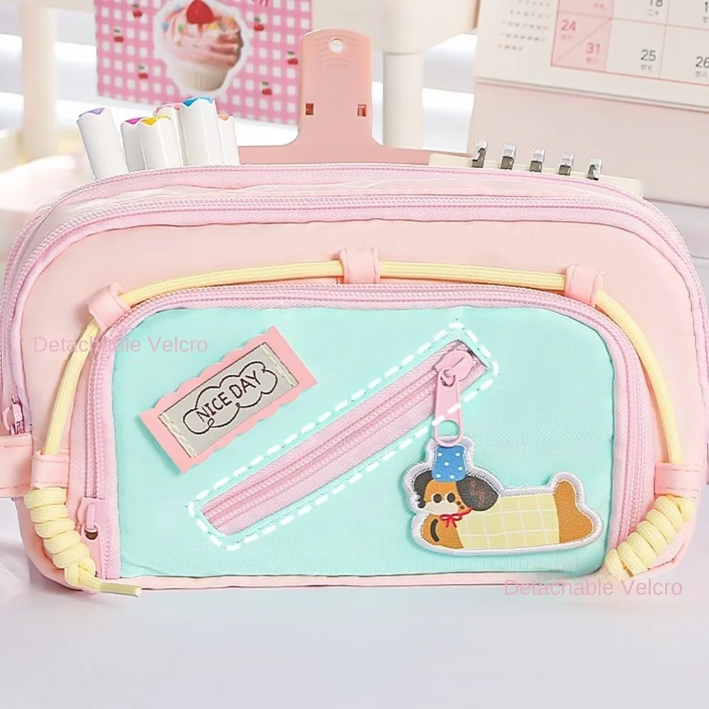 Astuccio per matite per cuccioli di cartone animato di grande capacità Ins Y2K Dog 4 Astuccio per matite coreano multistrato Borsa per trucco portatile portatile per ufficio scolastico