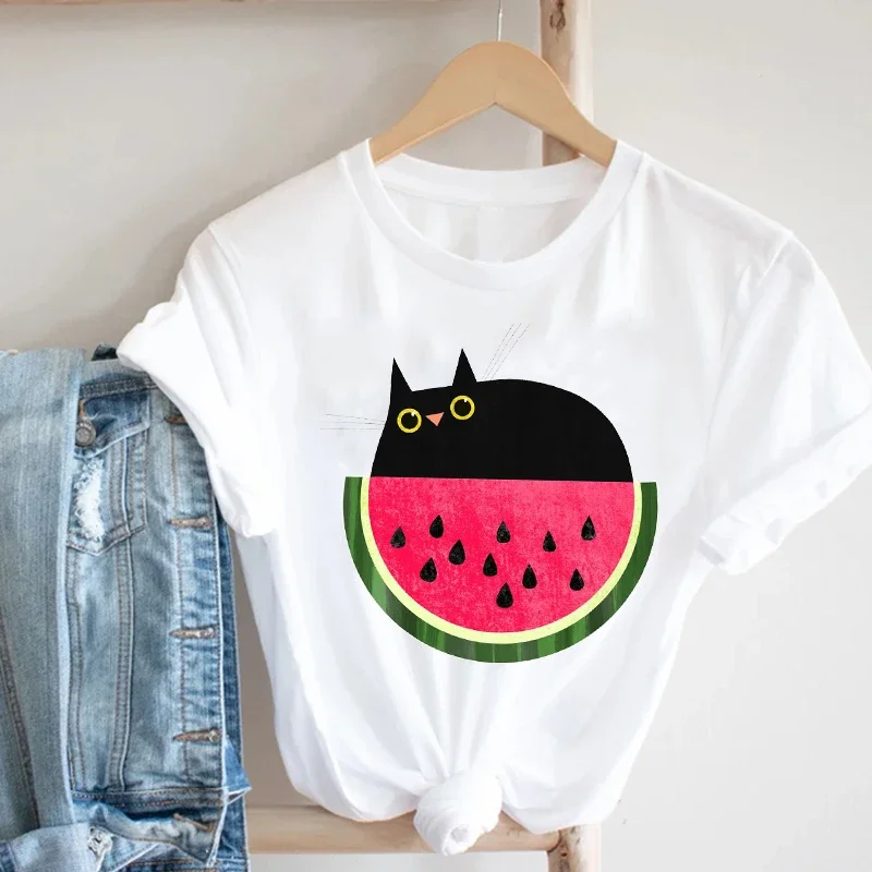 T Shirt Women Printing Cat Pet Funny Animal Spring Summer Crop Top 90s Ladies Style Fashion Pretty Print Breathable Graphic Tee