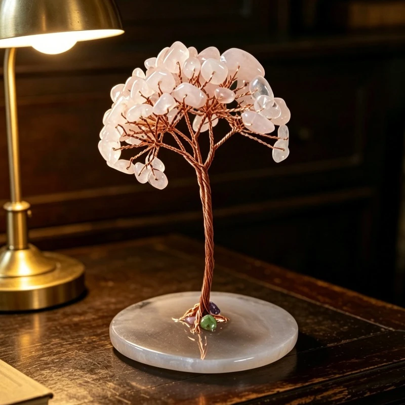 Natural Pink Rose Quartz Crystal Tree Perfect for Home Decor on A Bedroom Table A Spiritual Gift
