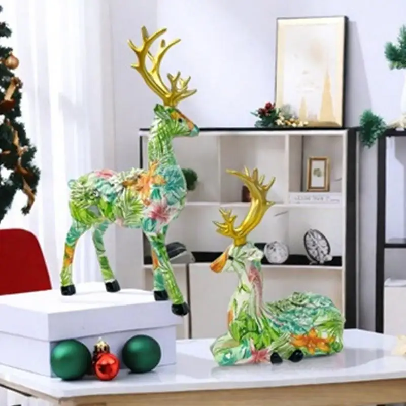 2 pcs צבי צפין חדר ישיבה שולחן עומד איילים מלאכת חיה פסלים חג המולד קישוט הבית צלמיות
