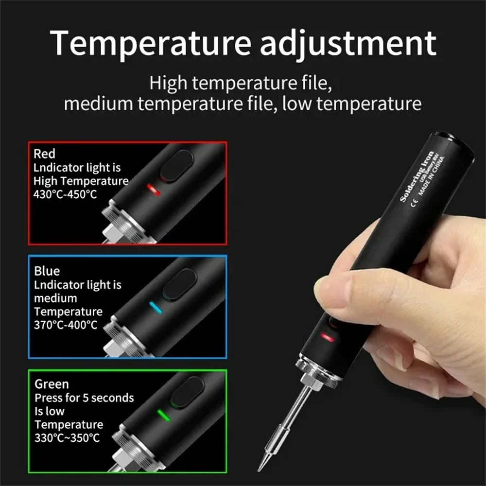 

Cordless Soldering Iron Tool Pen Portable USB 5V 8W Electric Powered Kit Rechargeable and Temperature Adjustment Soldering Iron