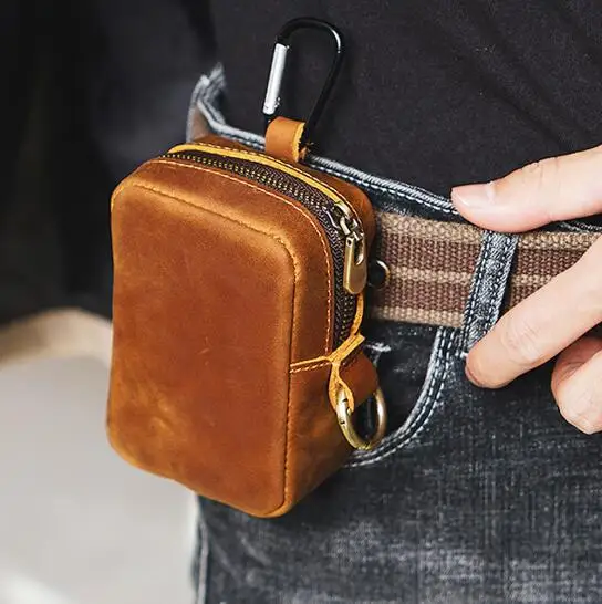 Riñonera de cuero genuino para hombre, bolsa para la cintura con cierre tipo pierna, cadera, encendedor de cigarrillos, para exteriores