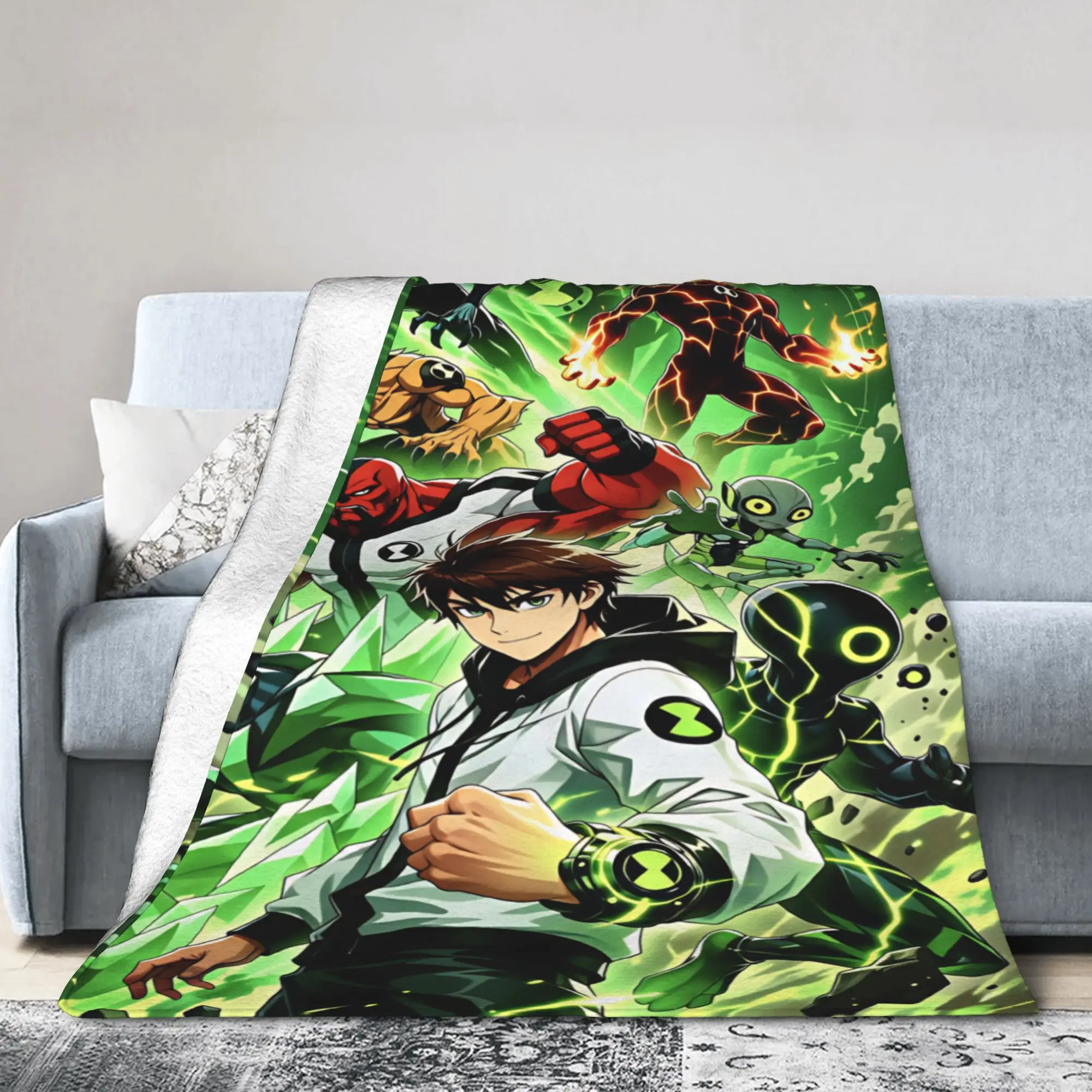 Warm Cozy Throw Blanket Travel Ben 10 Cartoon Animation Blanket  Flannel Bedspread For Bedroom Novelty Sofa Bed Cover