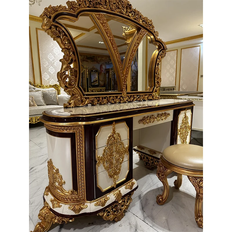 ！@Fashion Bedroom Furniture Carving Wooden Makeup Vanity Luxury Antique Classic Style Dressing Table