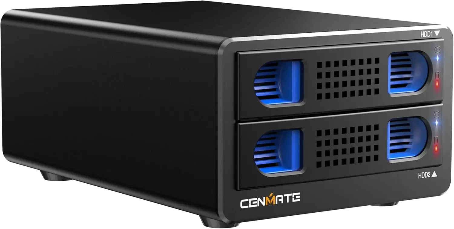 

2 Bay 10Gbps Hard Drive Enclosure with Cooling Fan for 2.5"/3.5" SATA HDD/SSD, USB A/C 3.2 Gen 2, Hot Swappable Tool-Free DAS