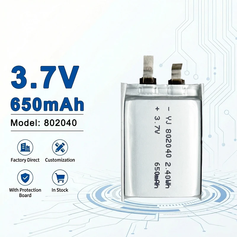 

Высокоемкостный перезаряжаемый LiPo аккумулятор 802040 3.7V 650mAh с защитой от перезаряда 802050 802530 802535 802540 803030 803035