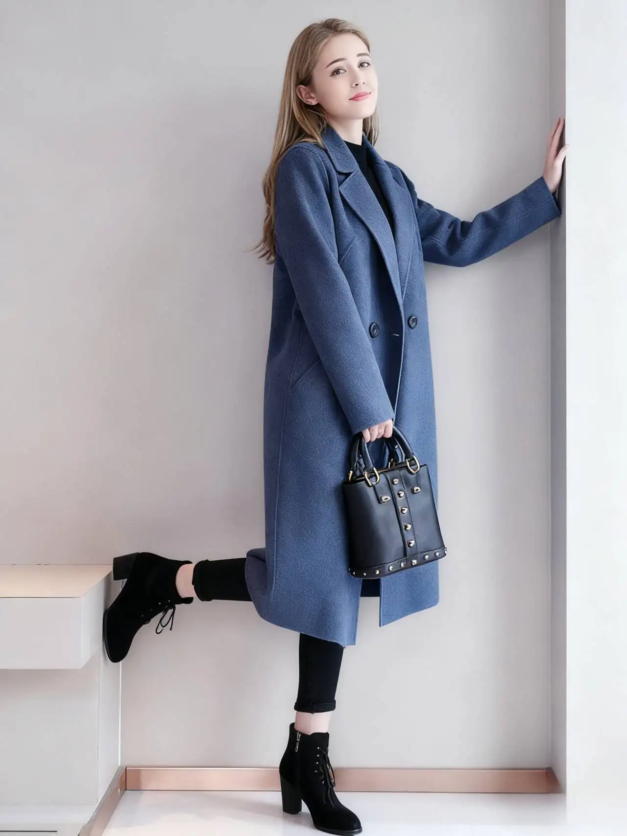 

Wool Blend Coats Womens Woolen Coat Green Fall Corduroy Jacquard Foldable Button-Down Embroidered Stand-Up Collar Ribbed Drop OL