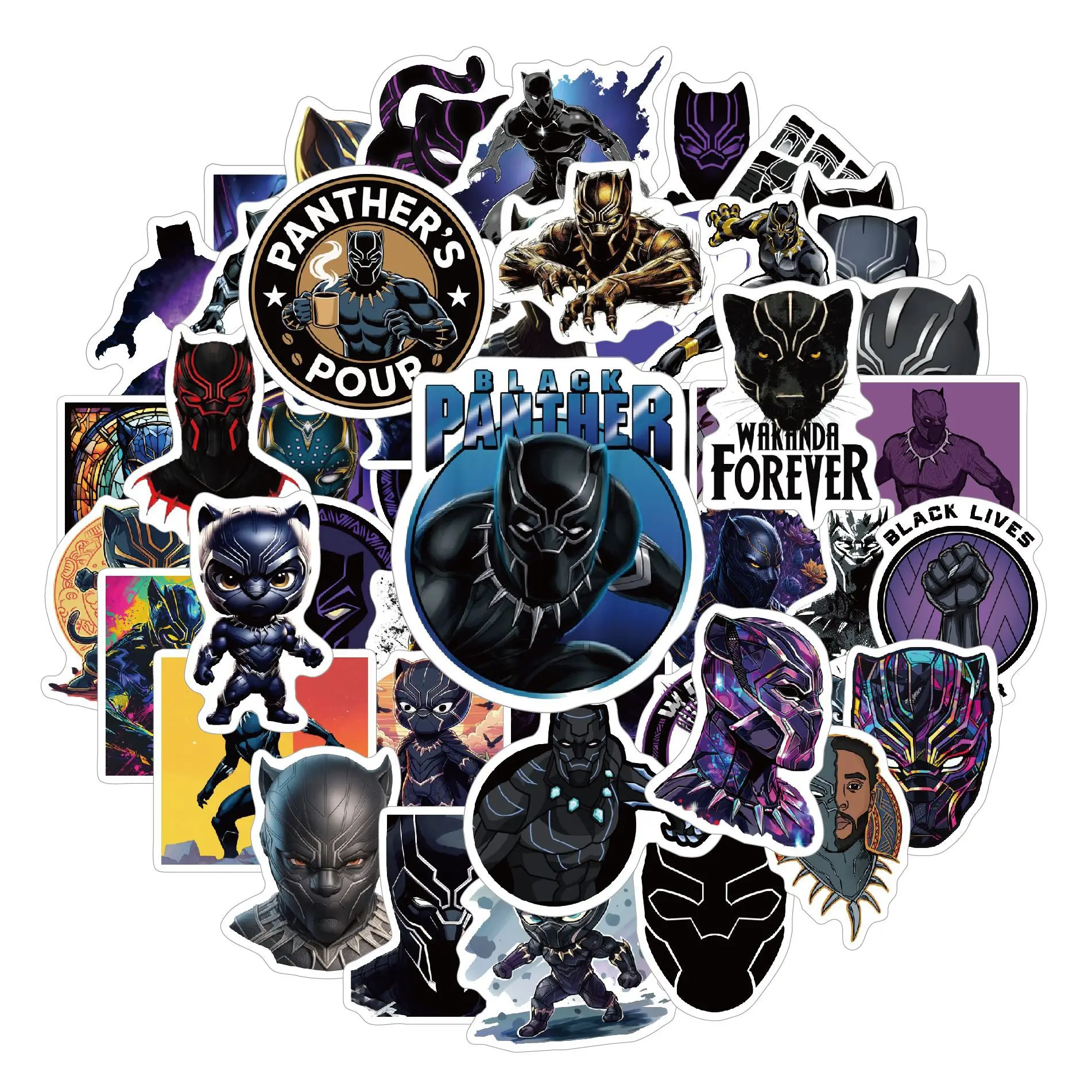 

52PCS Black Panther Disney Movie Graffiti Stickers Decoration Laptop Phone Guitar Cup Car Skateboard Waterproof Sticker Kid Toys