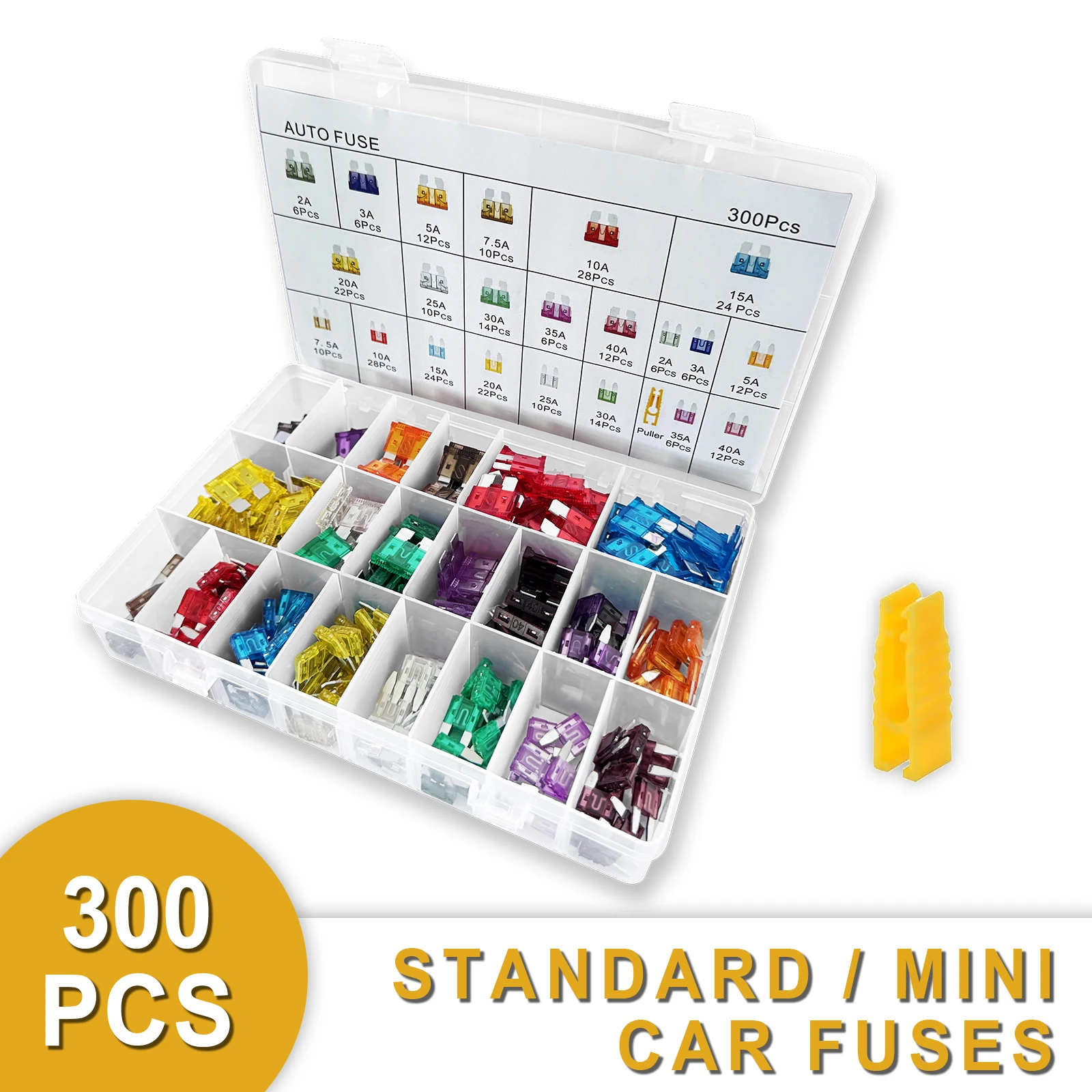

300 PCS Reliable Car Blade Fuse Assortment Kit Standard / Mini Professional Fuses Automotive with Clip for Boat, Auto, RV, Truck