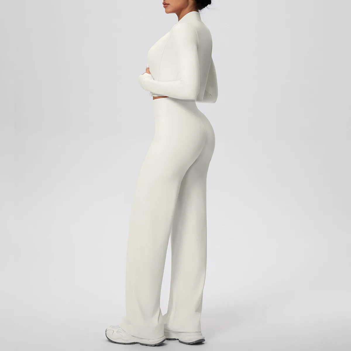 

New Women's Brushed Sports Jacket Yoga Suit High-Waist Peach Hip Tight Wide Leg Pants Three-piece Set Running Fitness Yoga Suit