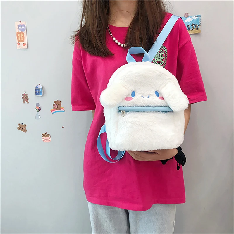 Kawaii Cartoon Cinnamoroll Plush Backpack For Girls Cute Stuffed Dog Shoulder Bag School Bags Birthday Gifts