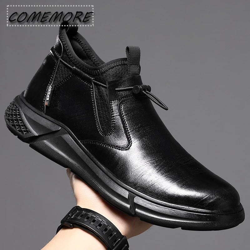 Black Leather Waterproof Safety Work Shoes for Men Office Boots Shoes Indestructible Non-slip Male Boots Footwear Spring Autumn