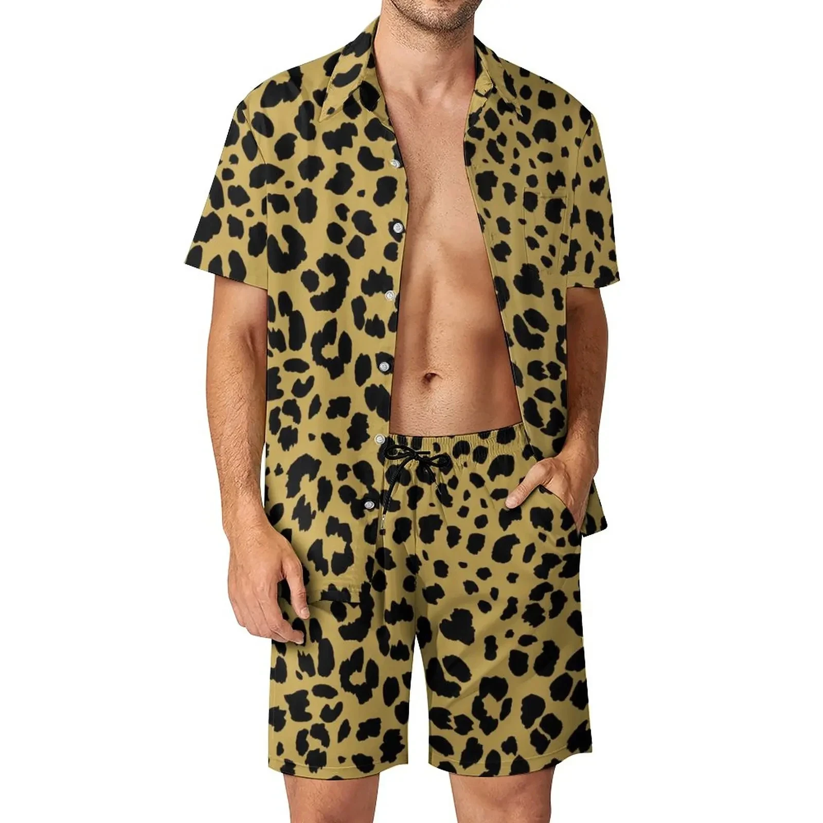 Hawaiian Leopard Shirt 2Pcs Sets 3D Printed Men Casual Fashion Short Sleeves Shirts Oversized Beach Shorts Streetwear Suits