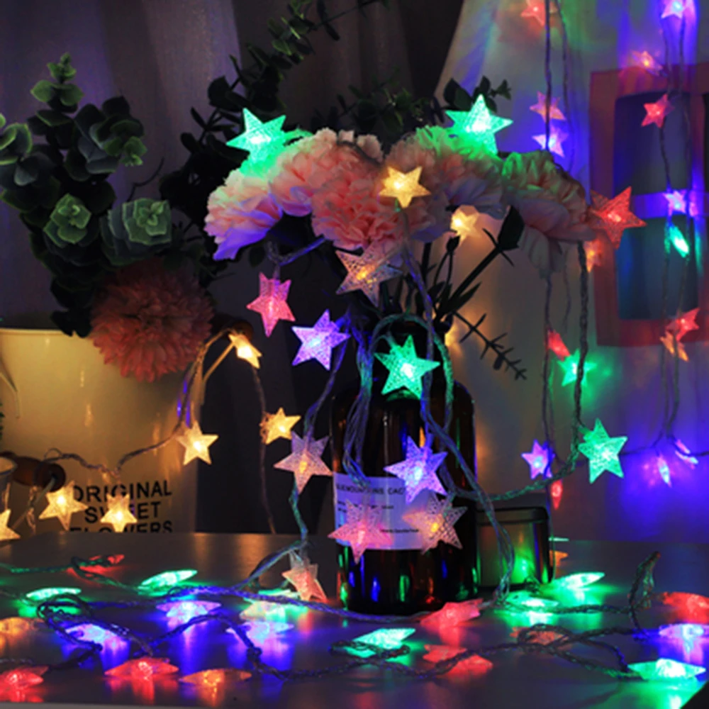 1.5m/3m/6m/10m LED Star String Luzes Natal Garland Bateria USB Alimentado Festa de Casamento Cortina Cordas Fadas Lâmpadas Para Casa