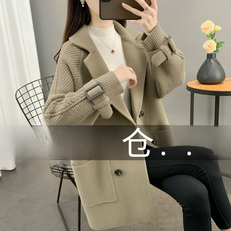 

Двустороннее шерстяное вязаное свободное женское пальто средней длины в корейском стиле, модный утепленный кардиган, зимняя верхняя одежда