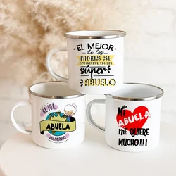 The Best Grandparents in The World Print Enamel Mugs Coffee Mug Wine Juice Cups Dessert Hot Cocoa Chocolate Cup Family Gift Mugs