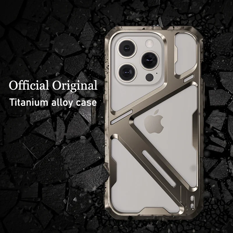 For iphone 14 15 Pro Max Raw Titanium alloy Metal case Original Machine Color Border Superhard nucleus Bumper Protective cover