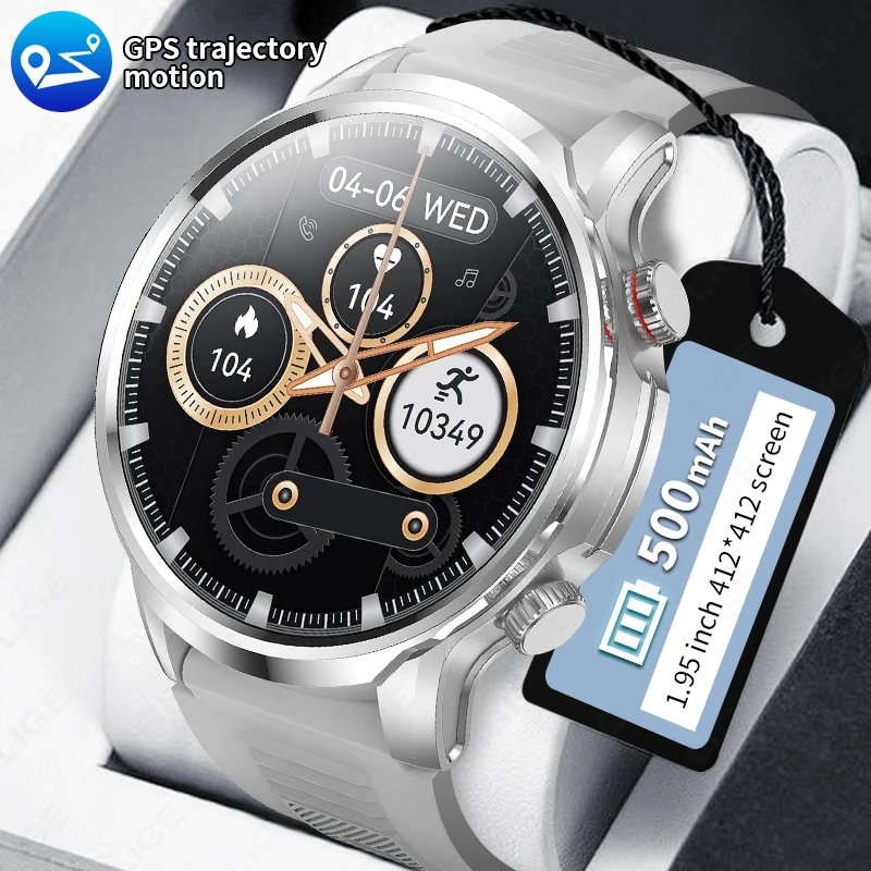 LIGE New GPS Sport Track Smart Watch Men 1.95