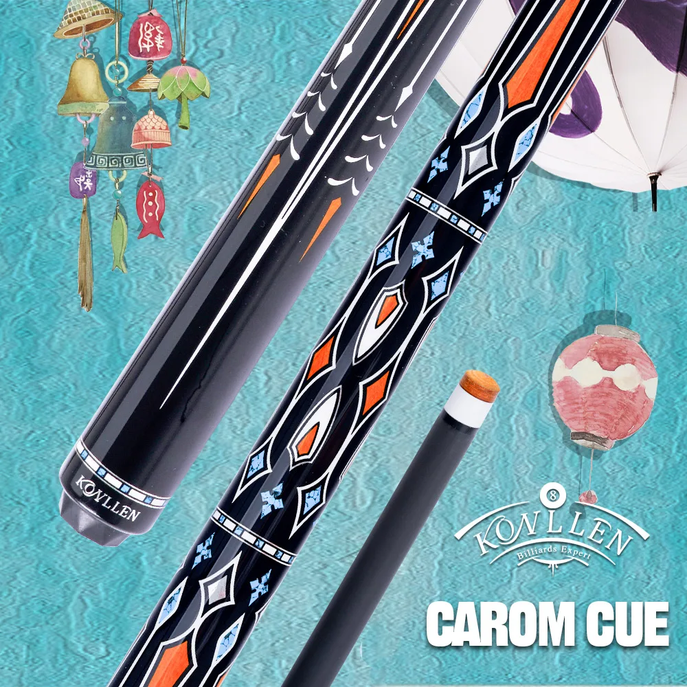 

KONLLEN Professional Carom Cue Carbon Fiber shaft 12mm Tip18.3oz 56 Inch 1/2 Split 3*8/8 Radial Pin Joint 3 Cushion Billiard Cue