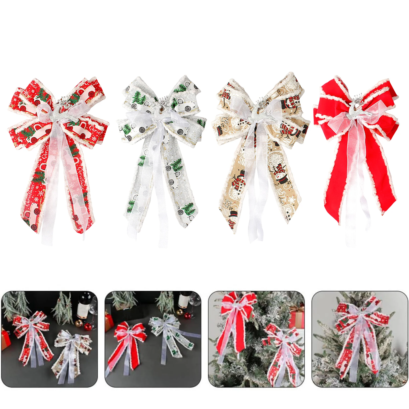 2025 New Year Creative DIY Bow Xmas Linen Big Bow Hanging Christmas Tree/Escalator Pendant Decoration Party Favor