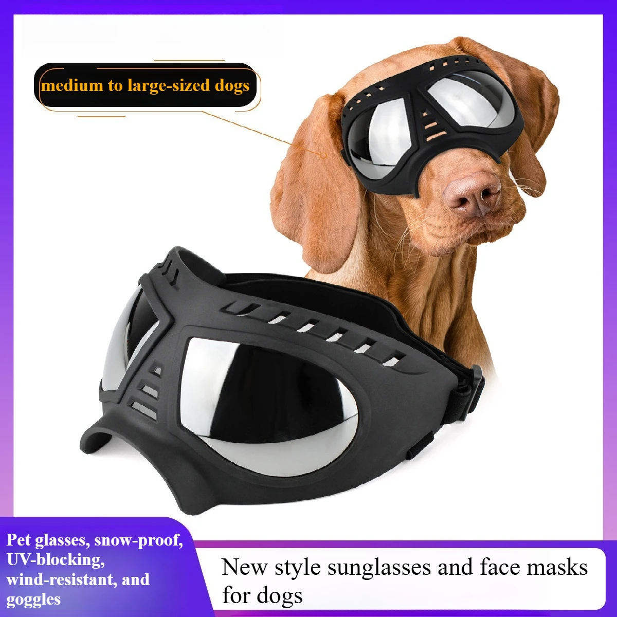 Pet Glasses for Medium Large-size Dog Supplies Snow-proof UV-blocking Wind-resistant Goggles Sunglasses Mask Adjustable Straps view 3