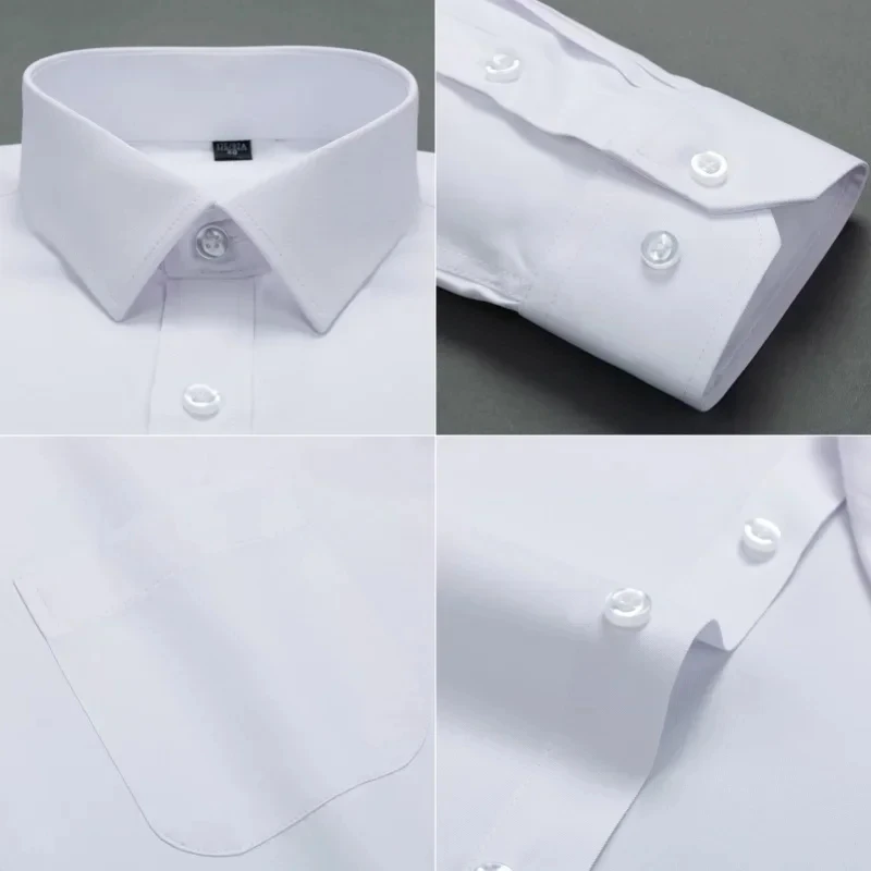 New Men Classic Long Sleeve Dress Shirt Regular Pocket Fit Formal Business Work Office Casual Button White Social Shirts S-7XL