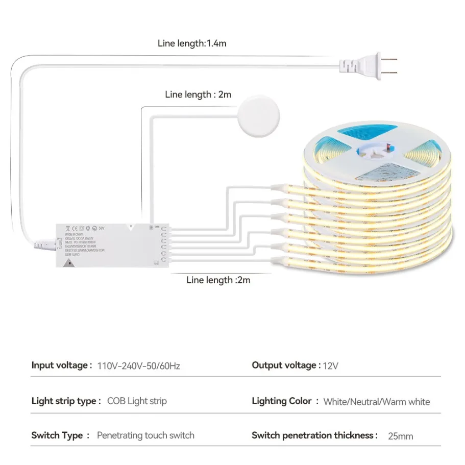 Dimmable Touch Sensor COB LED Strip Light For Walnut Embedded Acoustic Wall Panel Decor Under Cabinet Collection Display Lamp image 6