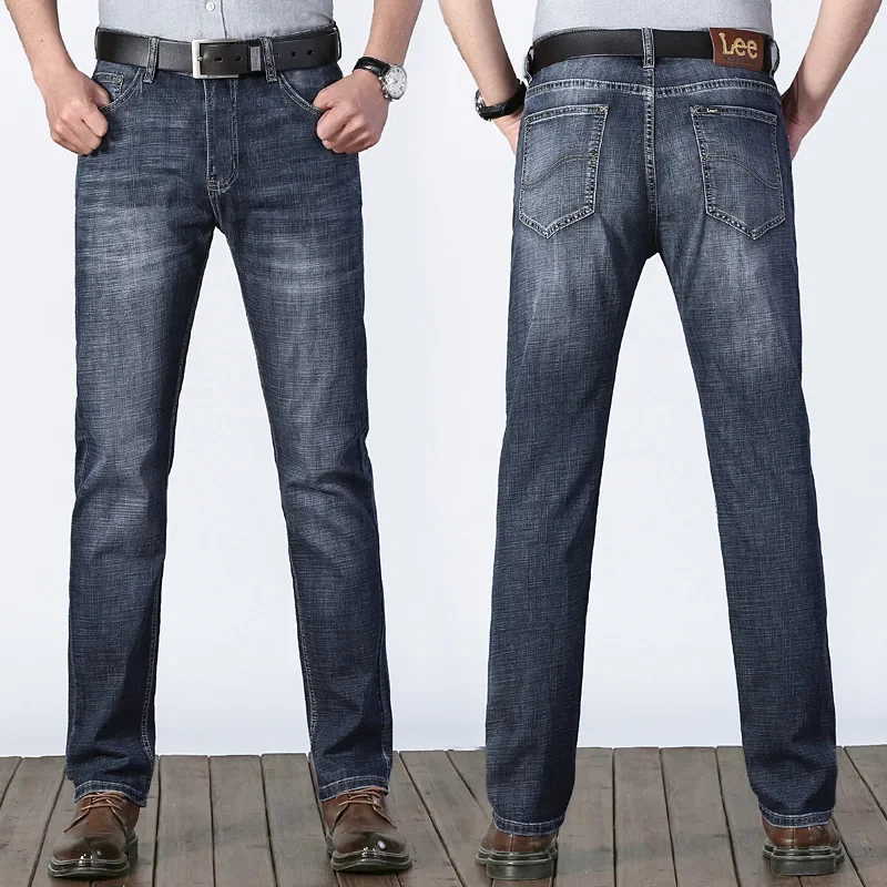 جينز كلاسيكي فضفاض مستقيم الساق للرجال بسيط كاجوال عالي الخصر متعدد الاستخدامات مريح مناسب من البر الرئيسى للصين #4