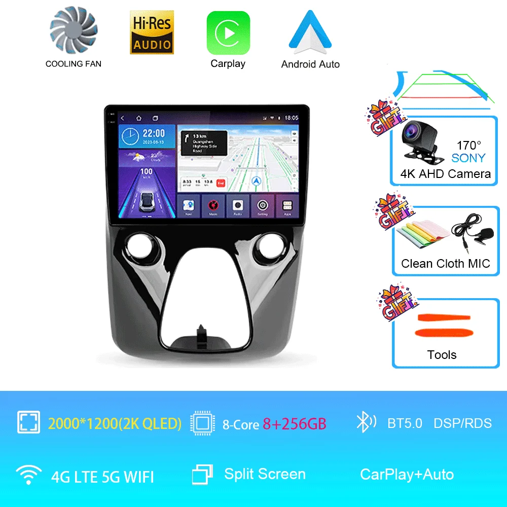 Android 16 autoradio multimediaspeler navigatie stereo GPS 2din 2 din DSP voor Peugeot 108 en Toyota Aygo B40 2014-2021