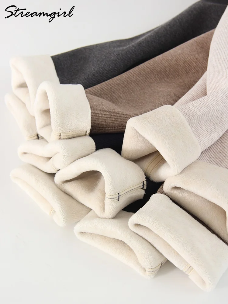 กางเกงเลกกิ้งสตรีสีน้ำตาลเข้ม รุ่น Streamgirl ผ้าฟลีซหนานุ่ม อุ่นสบายสำหรับฤดูหนาว เอวสูง สีกรมท่า กางเกงกำมะหยี่หนาสำหรับผู้หญิง