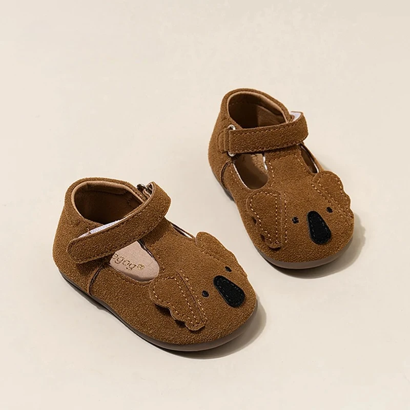 

Suede Leather T-Bar Ballet Flats For Baby Kids Soft Sole Koala Shape Walking Shoes Toddler Child Outdoor Cute Animal Footwear