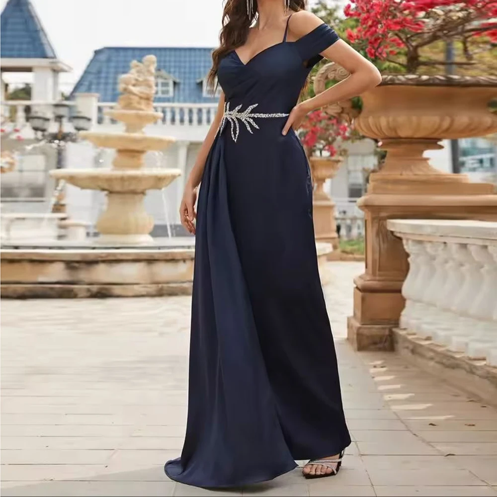 

Вечерние платья трапециевидной формы по индивидуальному заказу, длиной до пола, на бретельках, без рукавов, платье для выпускного вечера, модное простое драпированное вечернее платье с кристаллами